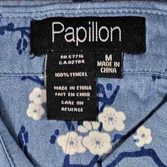 Papillon Cherry Blossom and Bird Print Collared Shirt, Women's, Medium, Blue - Picture 5 of 5